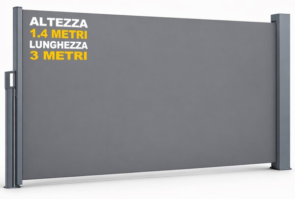 Tenda Sole Laterale Retrattile 140x300 cm Telo Frangivista Avvolgibile in Poliestere Grigio