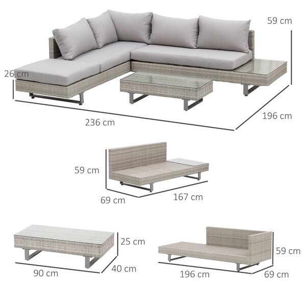 Outsunny Salotto da Giardino, Set Divani da Esterno con Tavolino da Giardino, Mobili da Giardino in Rattan Grigio|Aosom