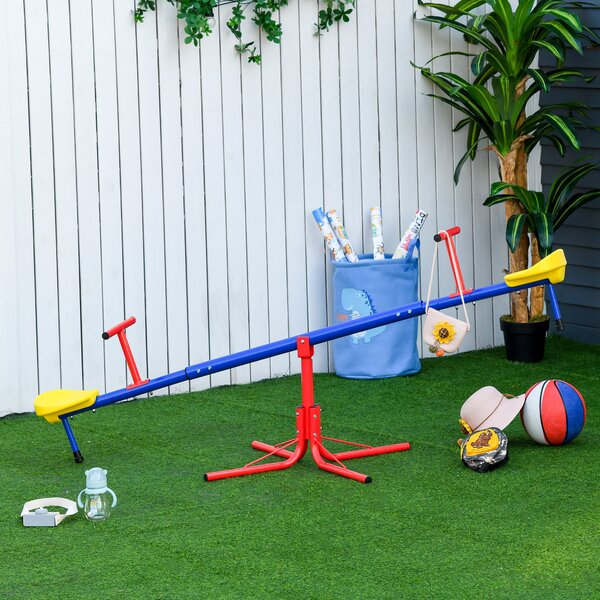 Outsunny Altalena per Bambini Doppia a Bilico Girevole a 360° in Metallo e PP, Età 3-8 Anni, 182x77x43cm Multicolore|Aosom