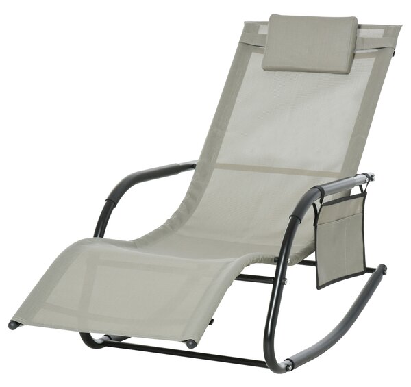 Outsunny Sedia a Dondolo da Esterno con Poggiatesta, Tasca Portaoggetti e Braccioli, per Giardino, Tearrazza o Bordo Piscina, Nero e Grigio|Aosom