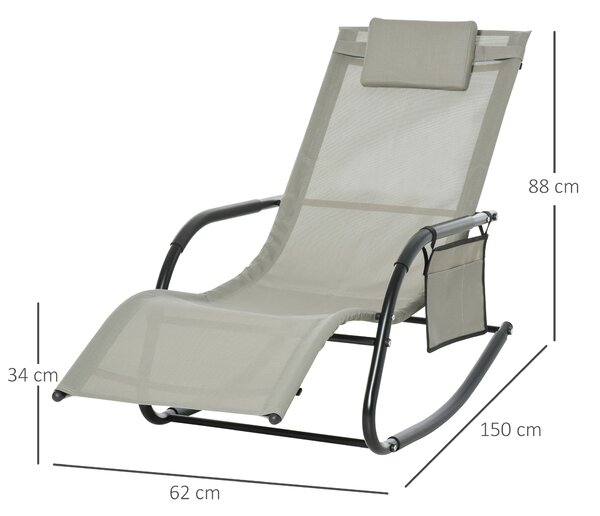 Outsunny Sedia a Dondolo da Esterno con Poggiatesta, Tasca Portaoggetti e Braccioli, per Giardino, Tearrazza o Bordo Piscina, Nero e Grigio|Aosom