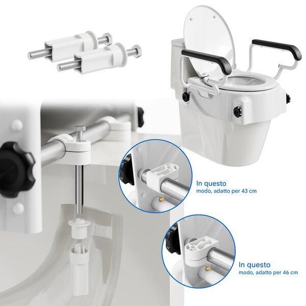 Rialzo per Sedile WC Braccioli Maniglie Assistite Copriwater Disabili e Anziani