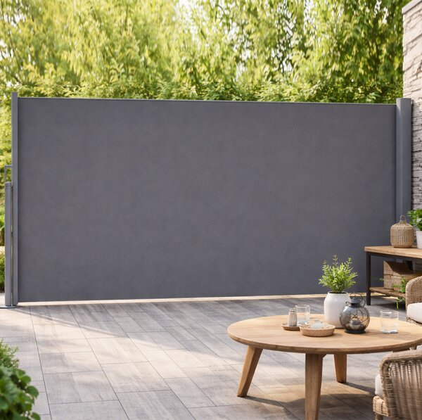 Tenda Sole Laterale Retrattile 140x300 cm Telo Frangivista Avvolgibile in Poliestere Grigio