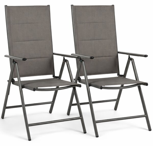 Set 2 Sedie Sdraio Pieghevoli e Salvaspazio con Schienale Alto Ergonomico in Tessuto Tecnico Grigio
