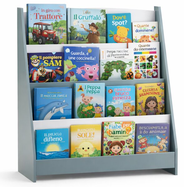 Libreria Montessoriana per Bambini 80x30x88 cm Scaffale in Legno Grigio