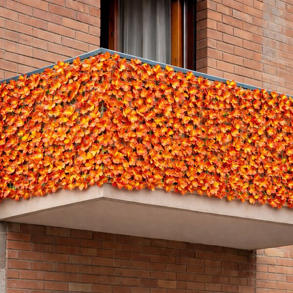 Siepe Artificiale Sintetica 1x 3 m Rotolo Rete Anticaduta con Foglie Arancio