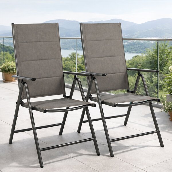 Set 2 Sedie Sdraio Pieghevoli e Salvaspazio con Schienale Alto Ergonomico in Tessuto Tecnico Grigio