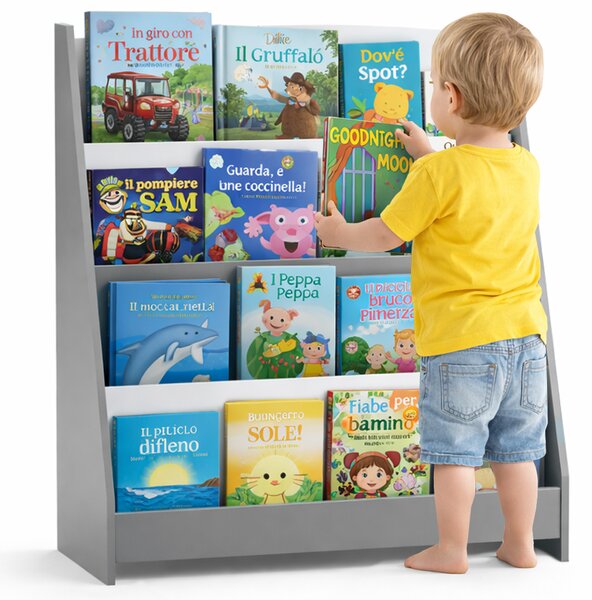 Libreria Montessoriana per Bambini 80x30x88 cm Scaffale in Legno Grigio