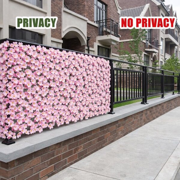 Siepe Artificiale Sintetica 1x 3 m Rotolo Rete Anticaduta con Fiori Rosa