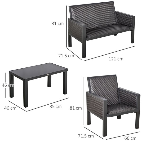 Outsunny Salotto Giardino Rattan Sintetico, Divano Esterno + Tavolino, Set 4 Pz, Grigio, Per Momenti Unici all'Aperto|Aosom