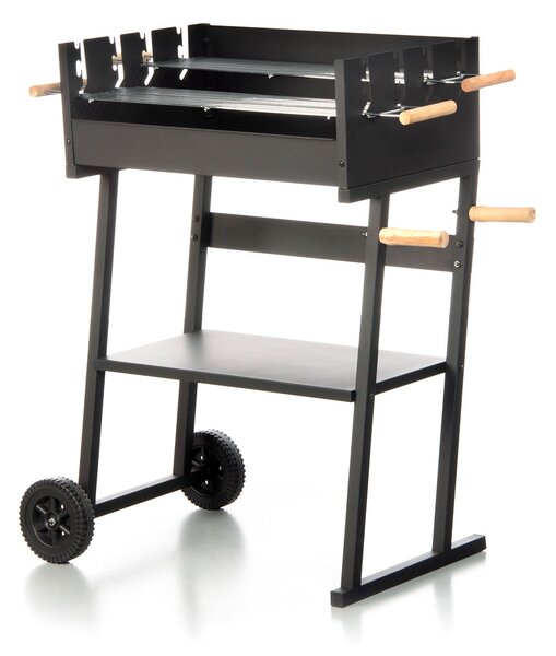 Barbecue a Carbonella 83x49x90 cm 2 Griglie di Cottura e Struttura con Ruote in Acciaio Nero