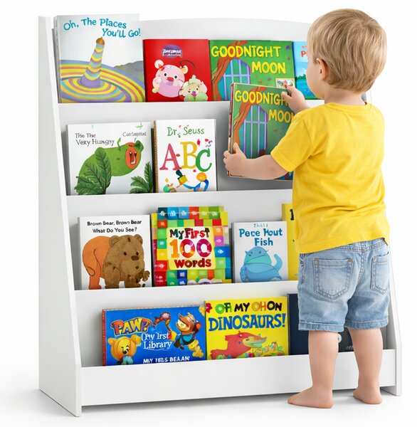 Libreria Montessoriana per Bambini 80x30x88 cm Scaffale in Legno Bianco