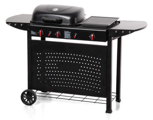 Barbecue a Gas Cheffo a 3 Fuochi Accensione Piezoelettrica 130,5x50,5x93 cm Potenza 8,5 kW in Acciaio Nero