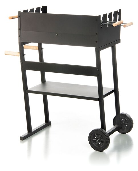 Barbecue a Carbonella 83x49x90 cm 2 Griglie di Cottura e Struttura con Ruote in Acciaio Nero