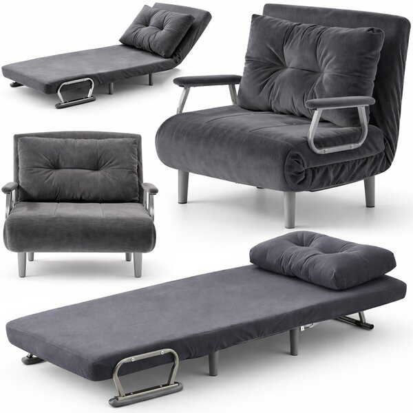 Poltrona Letto Reclinabile Chaise Lounge con Seduta Imbottita Convertibile in Velluto a Coste Grigio