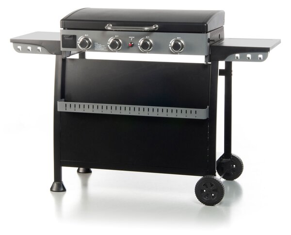 Piastra di Cottura Plancha a Gas 140x54,5x96 cm Potenza 10 kW con Coperchio in Acciaio Nero