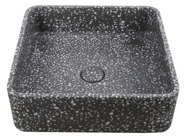Kamalu lavabo da appoggio quadrato con finitura terrazzo nero | kteri-400n