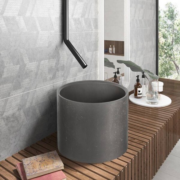 Kamalu lavabo da appoggio cilindrico alto con finitura terrazzo grigio cemento| kterc-400gr