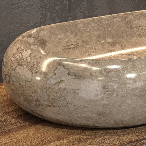 Lavabo da appoggio design ovale in pietra naturale color crema | Litos-Onyx - KAMALU