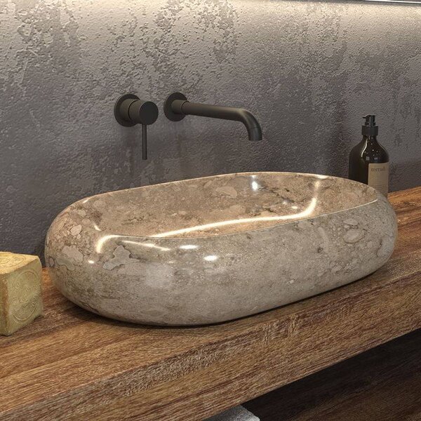 Lavabo da appoggio design ovale in pietra naturale color crema | Litos-Onyx - KAMALU