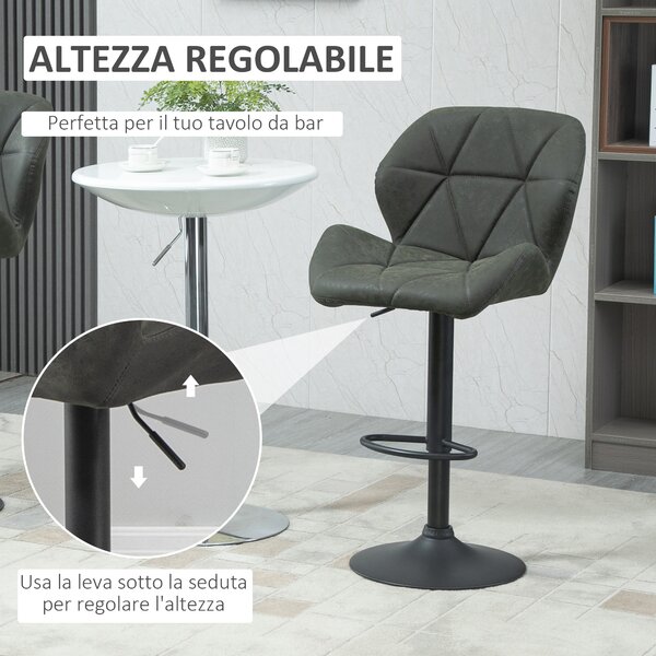 HOMCOM Set 2 Sgabelli da Cucina Moderni in Similpelle con Schienale e Poggiapiedi, Sgabelli da Bar di Design con Base Rotonda, Verde | Aosom Italy
