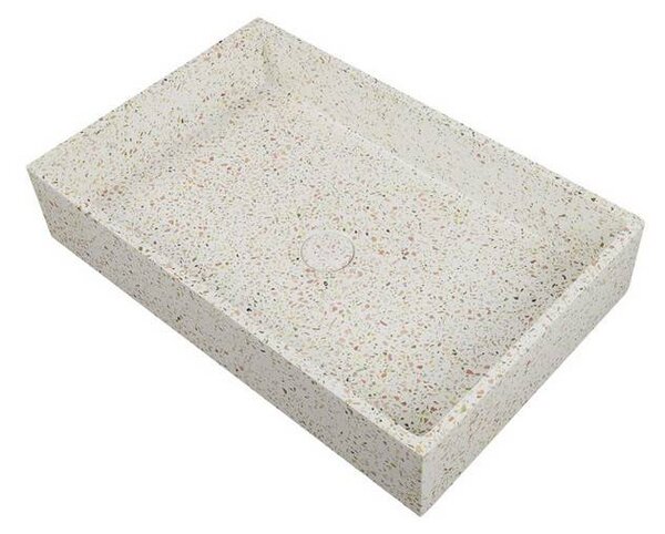 Kamalu lavabo da appoggio rettangolare con finitura terrazzo beige | kterd-600be