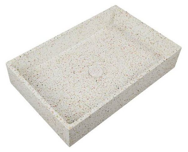 Kamalu lavabo da appoggio rettangolare con finitura terrazzo beige | kterd-600be