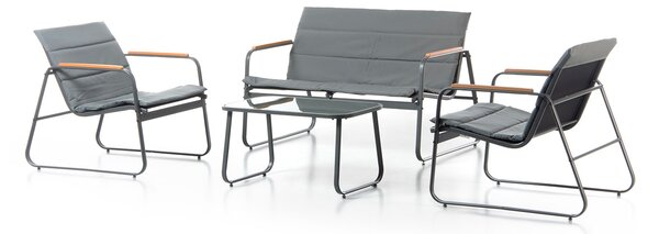 Set Salotto da Giardino 4 Pezzi Bali Divano Poltrone e Tavolino in Acciaio Textilene e Imbottitura in Policotone Grigio