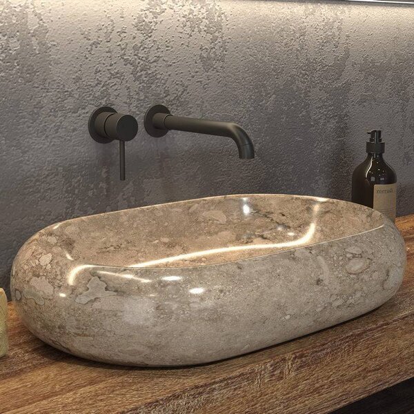 Lavabo da appoggio design ovale in pietra naturale color crema | Litos-Onyx - KAMALU
