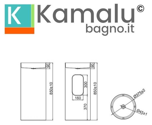Lavabo da terra cilindrico con drenaggio laterale finitura gun metal | KGL46000L - KAMALU