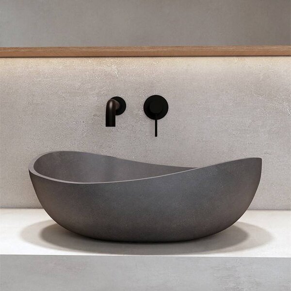 Kamalu lavabo da appoggio asimmetrico con finitura terrazzo grigia scura | kteris-570gr