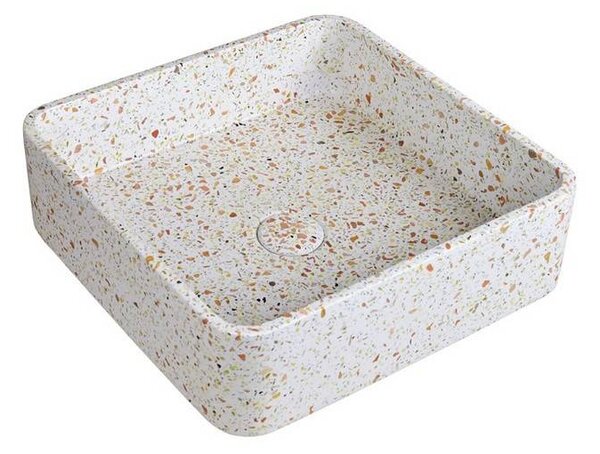 Kamalu lavabo da appoggio quadrato con finitura terrazzo beige | kteri-400be
