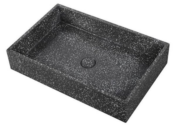 Kamalu lavabo da appoggio rettangolare con finitura terrazzo nero | kterd-600n