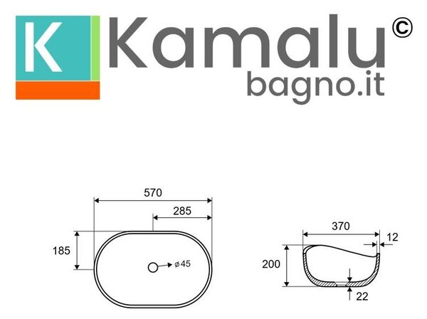 Kamalu lavabo da appoggio asimmetrico con finitura terrazzo grigia scura | kteris-570gr