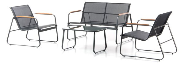 Set Salotto da Giardino 4 Pezzi Bali Divano Poltrone e Tavolino in Acciaio Textilene Grigio