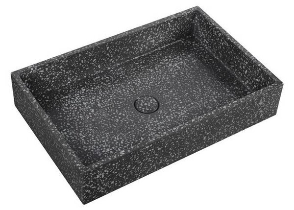 Kamalu lavabo da appoggio rettangolare con finitura terrazzo nero | kterd-600n