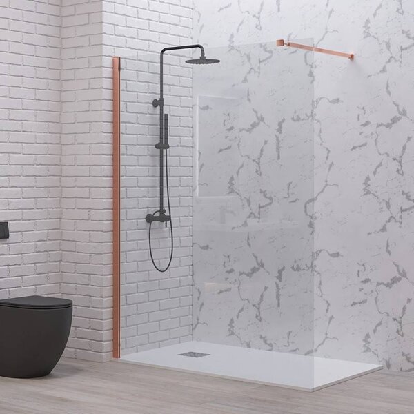 Doccia walkin 50 cm vetro trasparente profilo oro rosa | KW1000GR - KAMALU