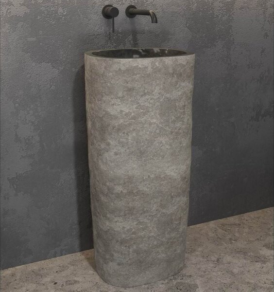 Kamalu lavabo da terra in pietra naturale grigia altezza 90 cm |