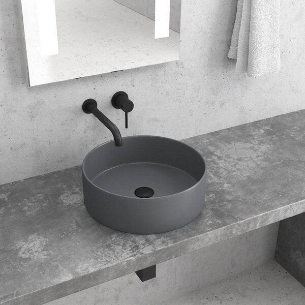 Kamalu lavabo da appoggio rotondo in ceramica grigio opaco 35cm | litos
