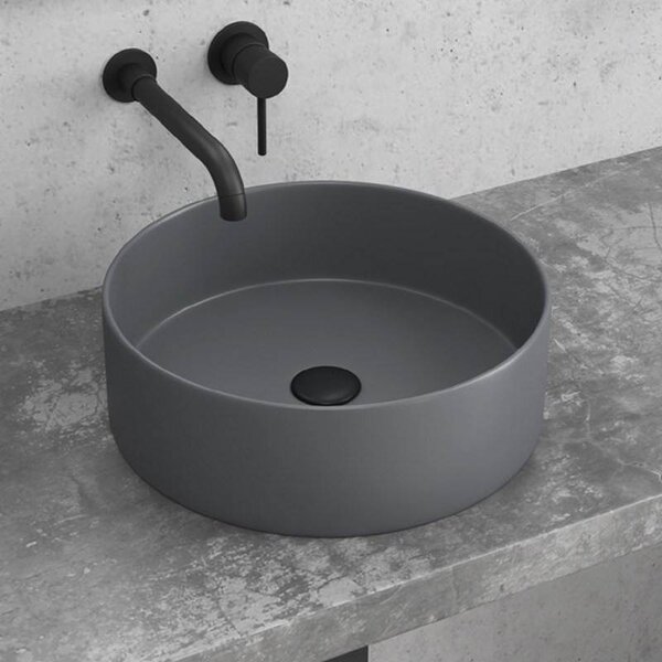 Kamalu lavabo da appoggio rotondo in ceramica grigio opaco 35cm | litos