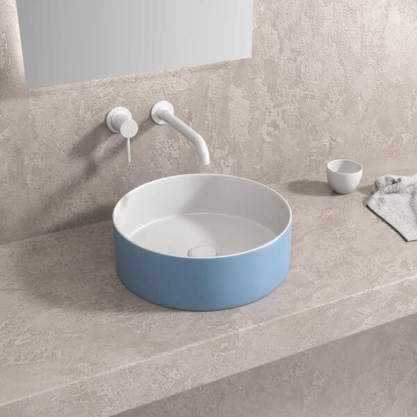 Kamalu lavabo tondo colore bianco-azzurro opaco 35cm | klt-350az