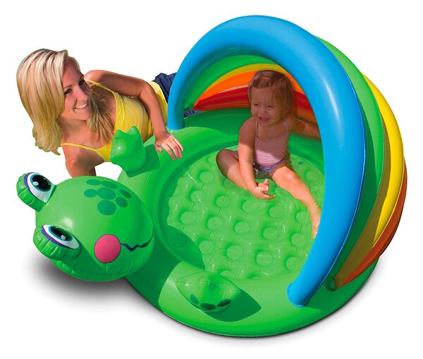 Piscina Gonfiabile per Bambini Piscina Froggy 114x99x69 cm Fondo Gonfiabile e Parasole Verde