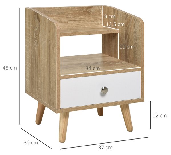 HOMCOM Comodino con Cassetto e Mensola, Mobiletto Basso per Camera da Letto, Tavolino da Salotto Salvaspazio in Legno, Bianco|Aosom
