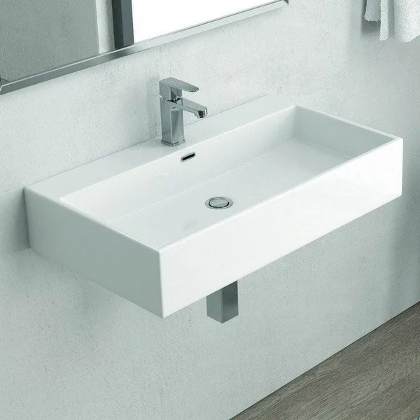 Lavabo sospeso 60 cm squadrato in ceramica bianca | Litos-DF60 - KAMALU