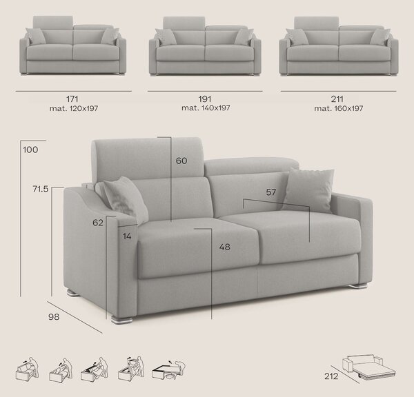 Amber divano letto matrimoniale in tessuto smacchiabile T05 beige