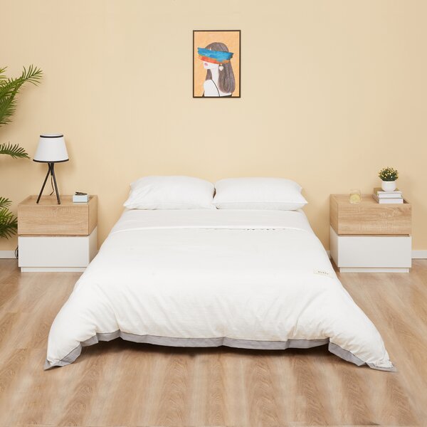 HOMCOM Comodino 2 Cassetti Scorrevoli Design Impilabile in Legno, Tavolino da Caffe, Comodino Legno, 50x40x47.5cm, Bianco e Legno | Aosom Italy