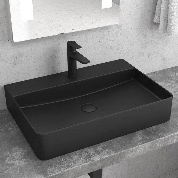 Kamalu lavabo appoggio rettangolare in ceramica nera opaca | litos
