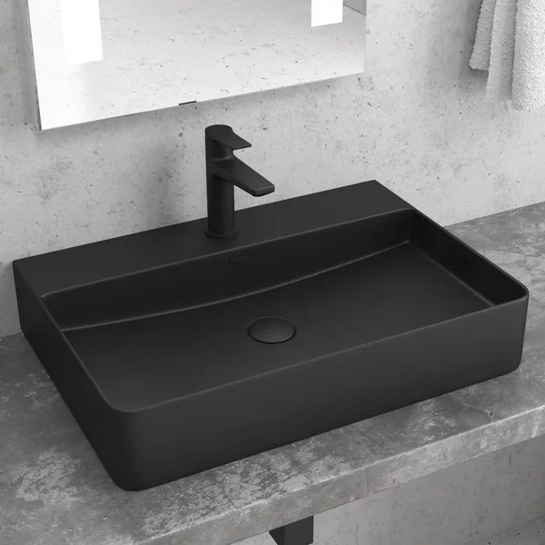 Lavabo appoggio rettangolare in ceramica nera opaca | Litos - KAMALU