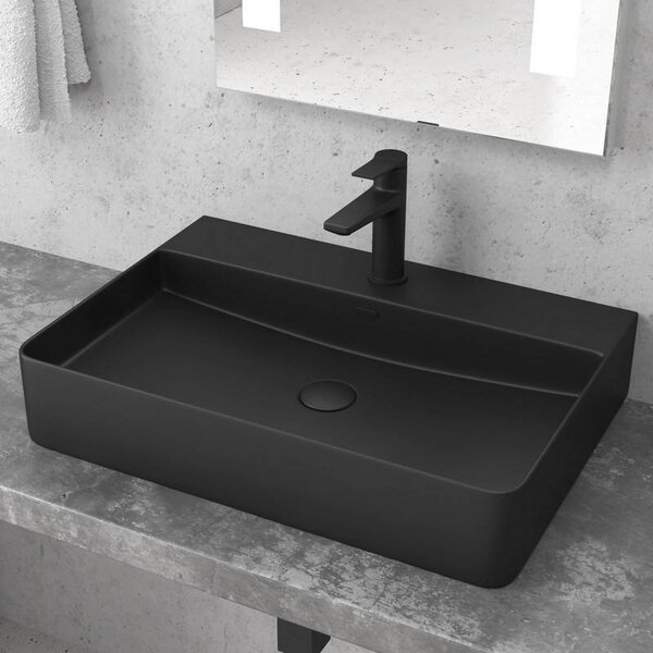 Kamalu lavabo appoggio rettangolare in ceramica nera opaca | litos