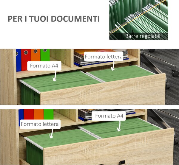 Vinsetto Mobile Multiuso per Ufficio Porta Stampante con 5 Ruote e Ripiano Regolabile, 77x40x73cm - Legno|Aosom